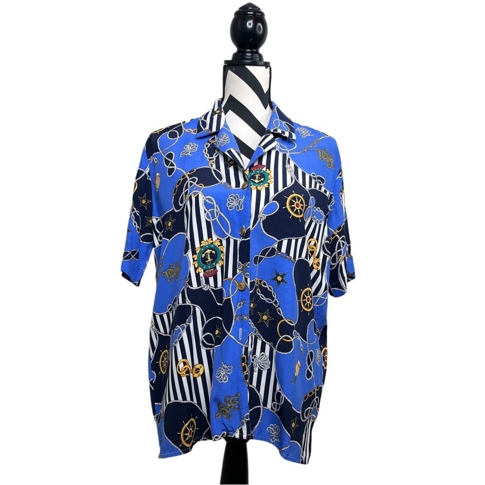 Vintage 90's Old Money Nautical Sz S Short-Sleeve Button Down Front Shirt